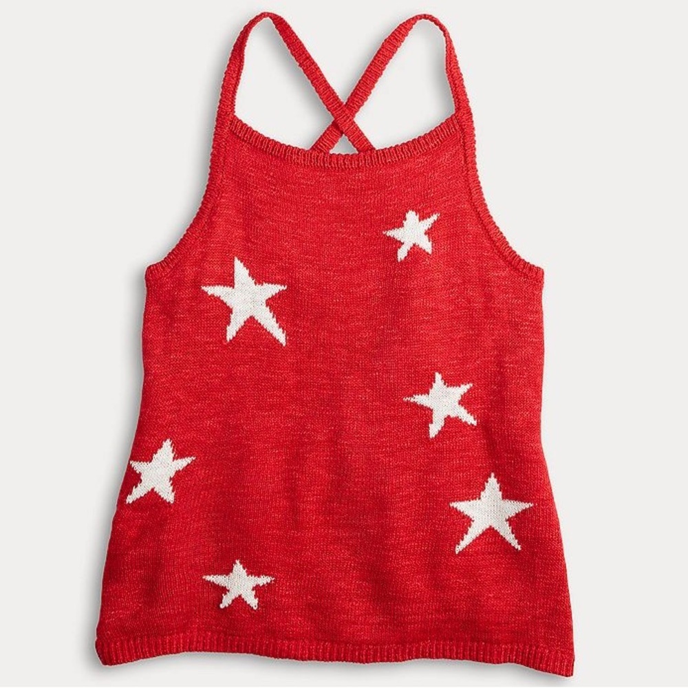 #83 Freshman 1996 Starry Americana Red Knit Crossback Sweater Juniors Tank Top - Picture 3 of 13